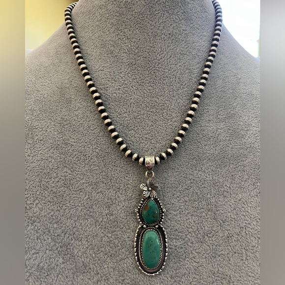 ❤️ Kingman Turquoise Sterling Decorative Navajo Statement 11gm Pendant 2.52”L - Picture 4 of 10